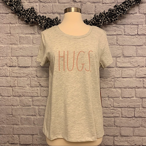 NWT Rae Dunn HUGS T-Shirt in Heather Oatmeal - Picture 1 of 11
